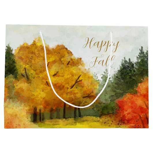 Herfst waterverf bomen met aanpasbare tekst groot cadeauzakje (Achterkant)