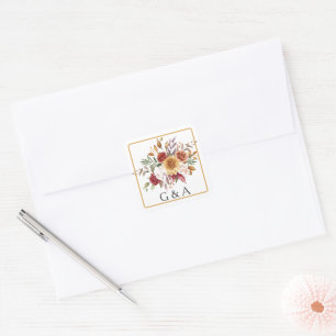 Herfst Waterverf botanisch monogram Vierkante Sticker
