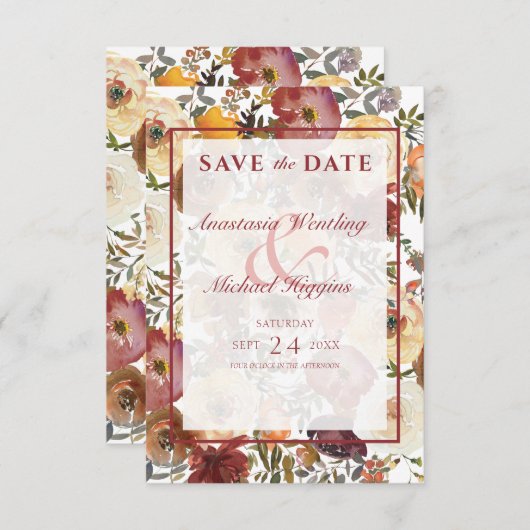 Herfst Waterverf Bouquets Wedding Save The Date (Voorkant / Achterkant)