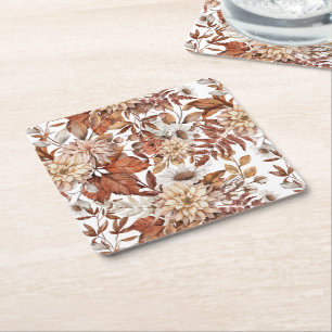 Herfst Waterverf Floral Baby shower Vierkante Kartonnen Onderzetter