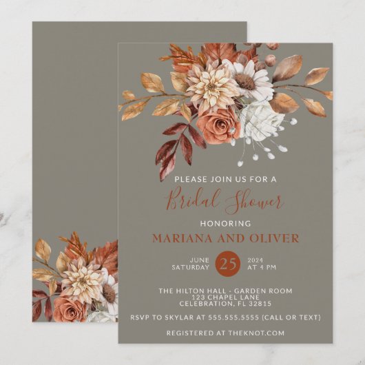 Herfst Waterverf Floral Grey Vrijgezellenfeest Kaart (Voorkant / Achterkant)