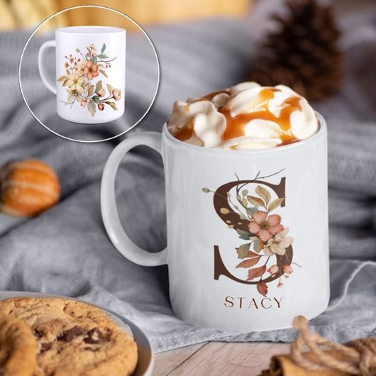 Herfst Waterverf Floral Monogram Initiaal S Koffiemok