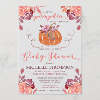 Herfst Waterverf Floral Pumpkin Baby shower Kaart