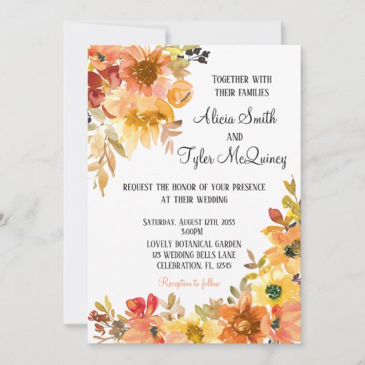 Herfst Waterverf Floral Simplistic Wedding Kaart (Voorkant)