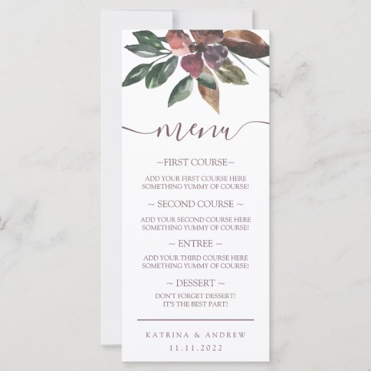 Herfst Waterverf Floral Weddenschap menu (Voorkant)