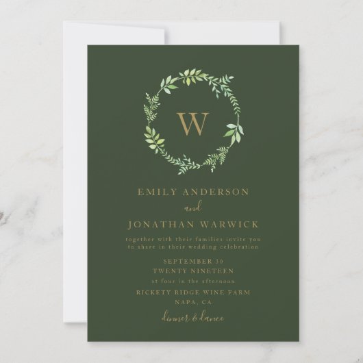 Herfst Waterverf Greenery Wreath Wedding Invitatio Kaart (Voorkant)