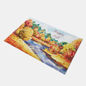 Herfst waterverf landschap met aanpasbare tekst deurmat (Schuin)