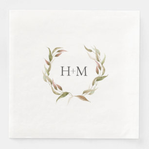 Herfst Waterverf Laurel Wreath Monogram Wedding Servet