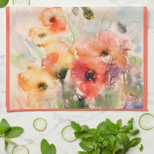 Herfst waterverf papaver theedoek (Gevouwen)