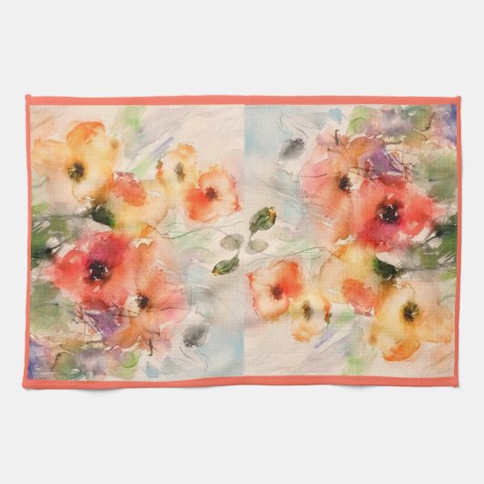 Herfst waterverf papaver theedoek (Horizontaal)