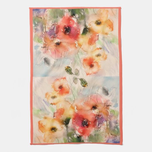 Herfst waterverf papaver theedoek (Verticaal)