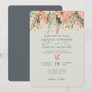 Herfst Waterverf Perzik en Groene Huwelijksuitnodi Kaart