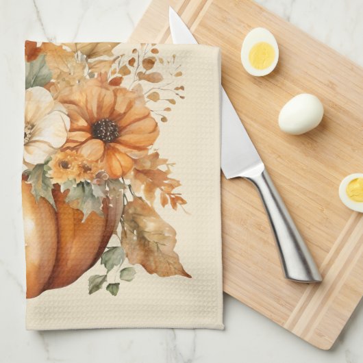 Herfst Waterverf pompoen bloemontwerp- Theedoek (Quarter Fold)