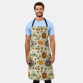 Herfst Waterverf Pompoenen Appels Ivy op Gingham Schort (Gedragen)