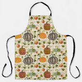Herfst Waterverf Pompoenen Appels Ivy op Gingham Schort (Voorkant)