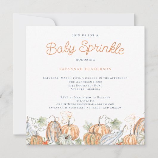 Herfst Waterverf pompoenen Baby Sprinkle Kaart (Voorkant)