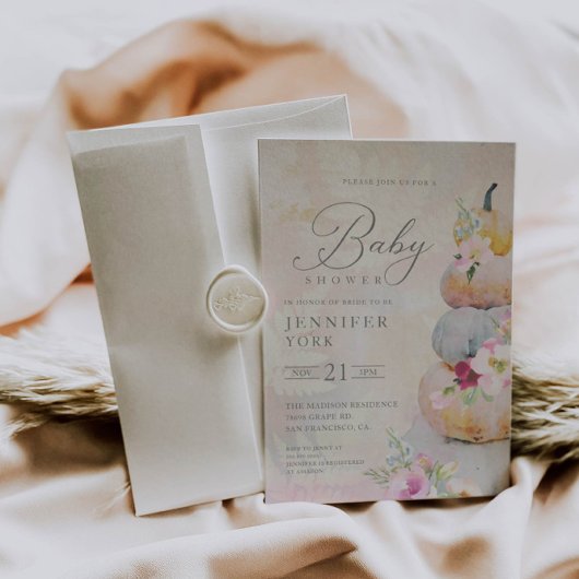 Herfst Waterverf Pumpkin Girl Baby shower Kaart