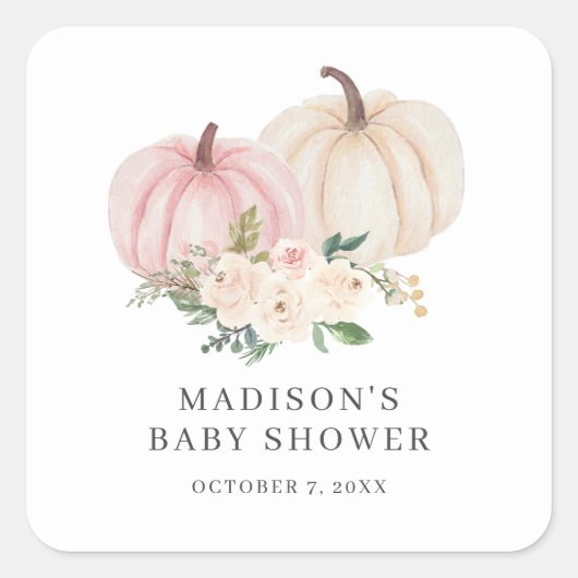 Herfst Waterverf Pumpkin Square Stickers (Voorkant)