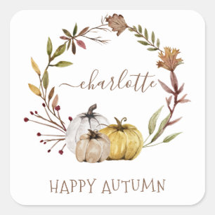 Herfst Waterverf Pumpkins Happy Autumn Vierkante Sticker