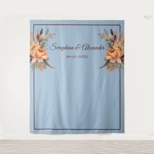 Herfst Waterverf rustieke bloemenbruiloft achtergr Wandkleed (Voorkant)