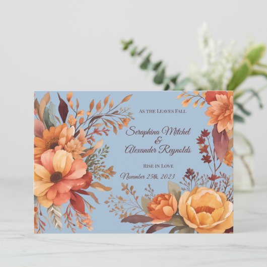 Herfst Waterverf rustieke bloemenbruiloft Kaart (Staand voorkant)