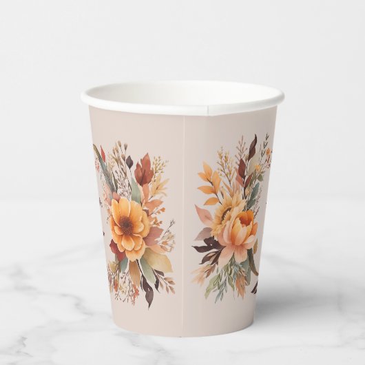 Herfst Waterverf rustieke bloemenbruiloft Papieren Bekers (Rechts)