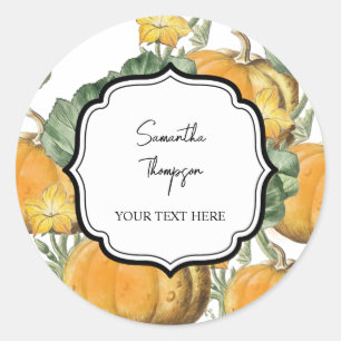 Herfst Waterverf Vintage Pompoenen Ronde Sticker