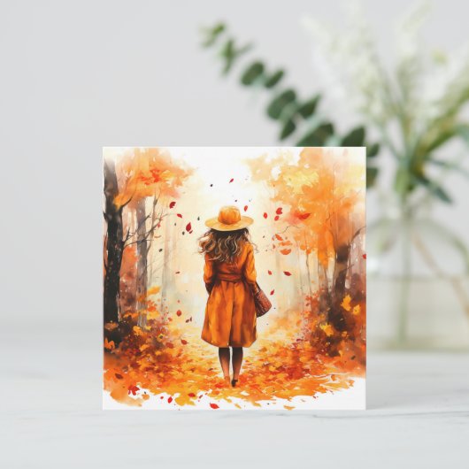 Herfst Waterverf Vreedzaam Meisje Wandelen (Staand voorkant)