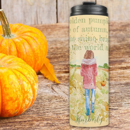 Herfst Waterverf vrouw en pompoenen Inspirerend Thermosbeker