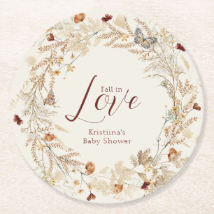 Herfst Waterverf Wildflower Baby shower Ronde Kartonnen Onderzetter