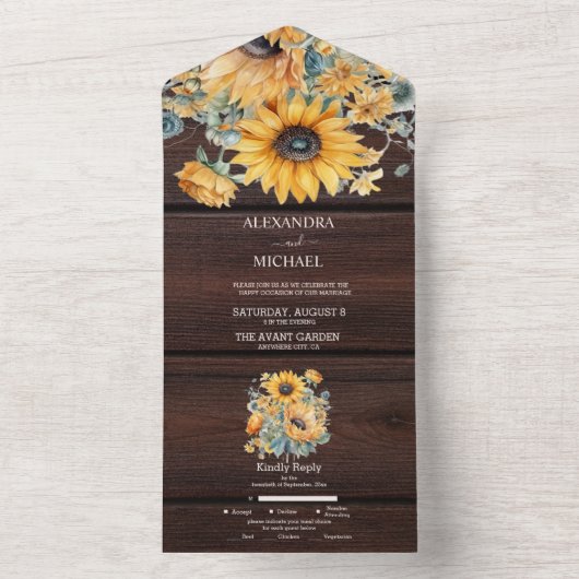 Herfst Waterverf Zonnebloem Bruiloft All In One Uitnodiging (Binnen)