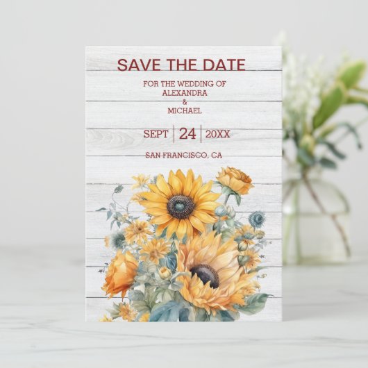 Herfst Waterverf Zonnebloem Bruiloft Save The Date (Staand voorkant)