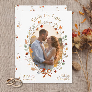 Herfst Weide Krans Foto Huwelijk Opslag Bericht Save The Date