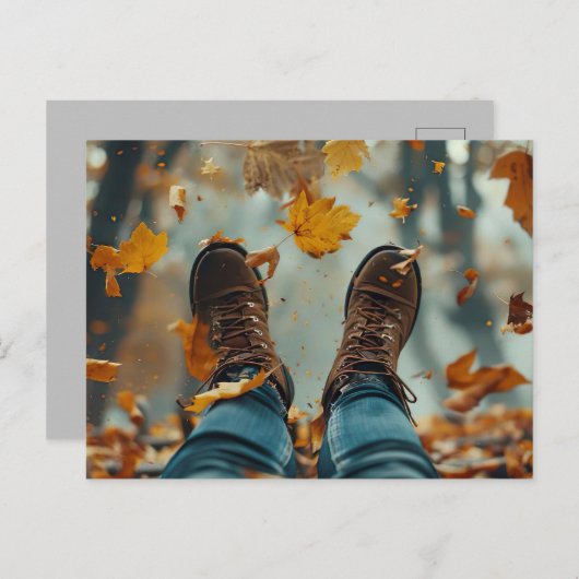 herfst wenskaart schoenen en herfstbladeren briefkaart (Voorkant / Achterkant)