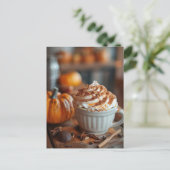 herfst wenskaart warme pompoen specerij latte briefkaart (Staand voorkant)