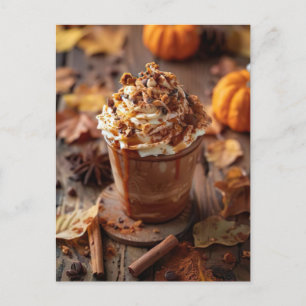herfst wenskaart warme pompoen specerij latte briefkaart
