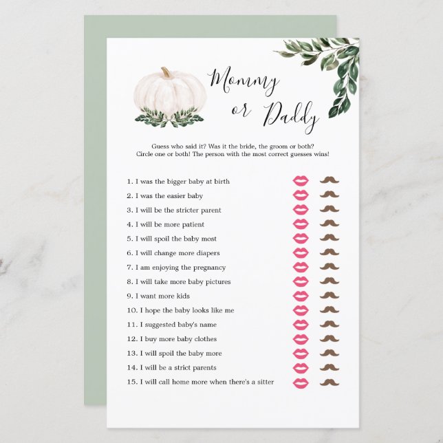 Herfst White pomkin mammie of Kaarten van papa gam (Voorkant / Achterkant)