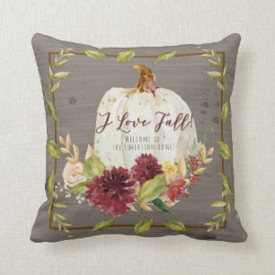Herfst White Pumpkin Burgundy Gray Floral Kussen
