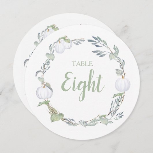 Herfst White Pumpkin Greenery Table Number Kaart (Voorkant / Achterkant)