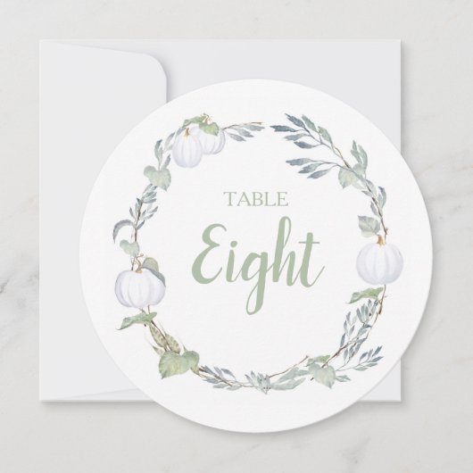 Herfst White Pumpkin Greenery Table Number Kaart (Voorkant)