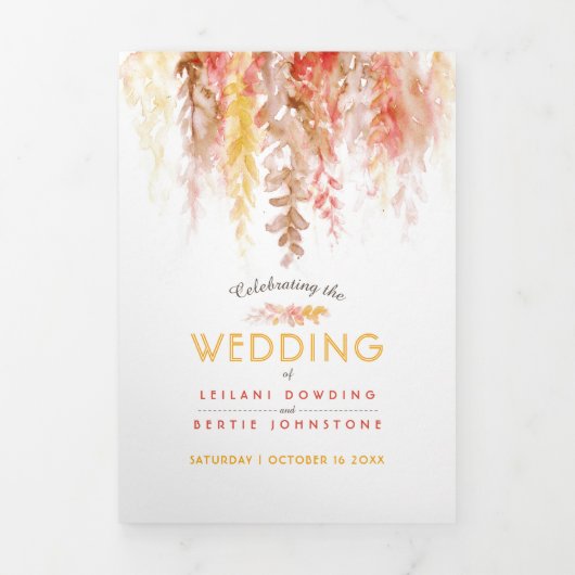 Herfst wijnstokken oranje waterverf bruiloft all-i drieluik uitnodiging (Cover)