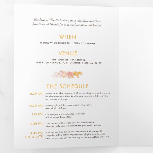 Herfst wijnstokken oranje waterverf bruiloft all-i drieluik uitnodiging (Binnenzijde eerst)