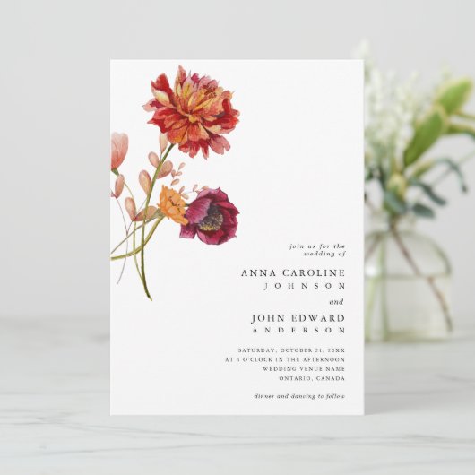 Herfst Wildbloemen Bloemen Foto & QR Code Bruiloft Kaart (Staand voorkant)