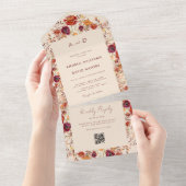 Herfst Wildbloemen QR Code RSVP Herfstbruiloft All In One Uitnodiging (Afscheurbaar)