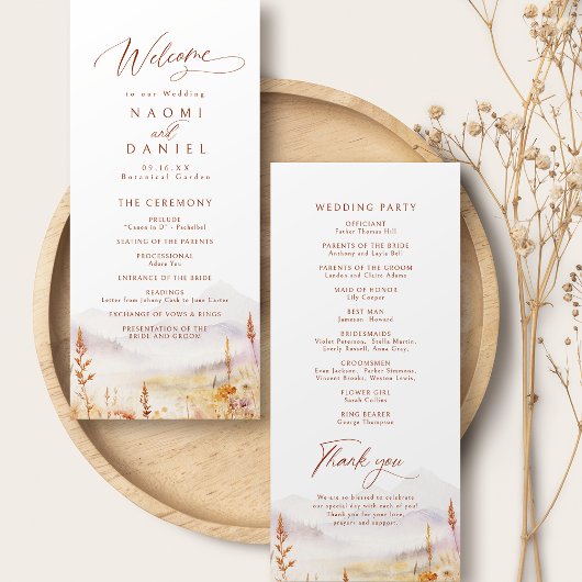 Herfst Wilde Bloem Berg Rustieke Trouwprogramma's Menu