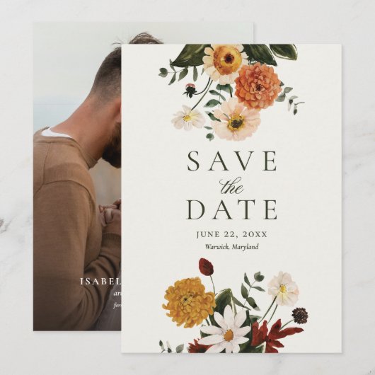 Herfst Wilde Bloem Boho Bruiloft Save The Date (Voorkant / Achterkant)