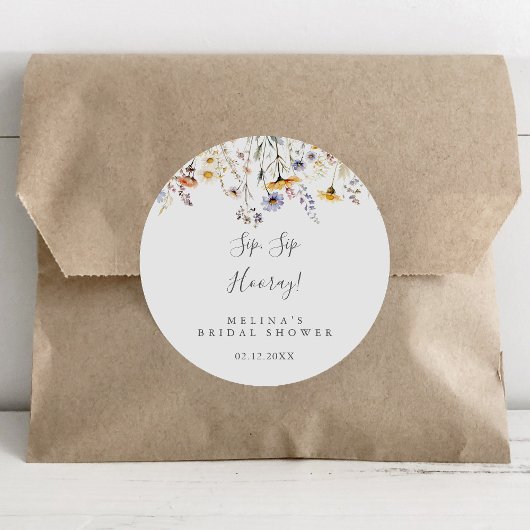 Herfst Wilde Bloem Sip Sip Hooray Bruiloft Feest Ronde Sticker