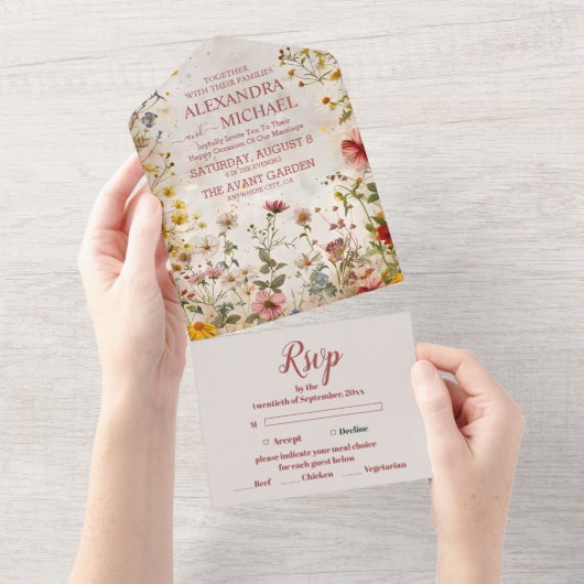 Herfst wilde bloemen all in one uitnodiging (Afscheurbaar)