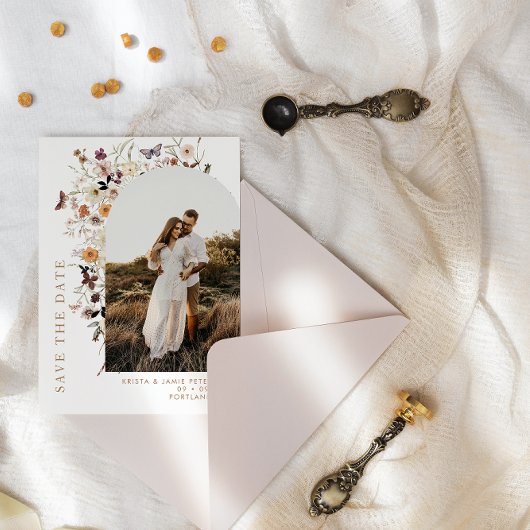 Herfst Wilde Bloemen Arch Foto QR Code Bruiloft Save The Date