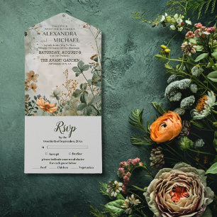 Herfst Wilde Bloemen Bloemige Bruiloft All In One Uitnodiging